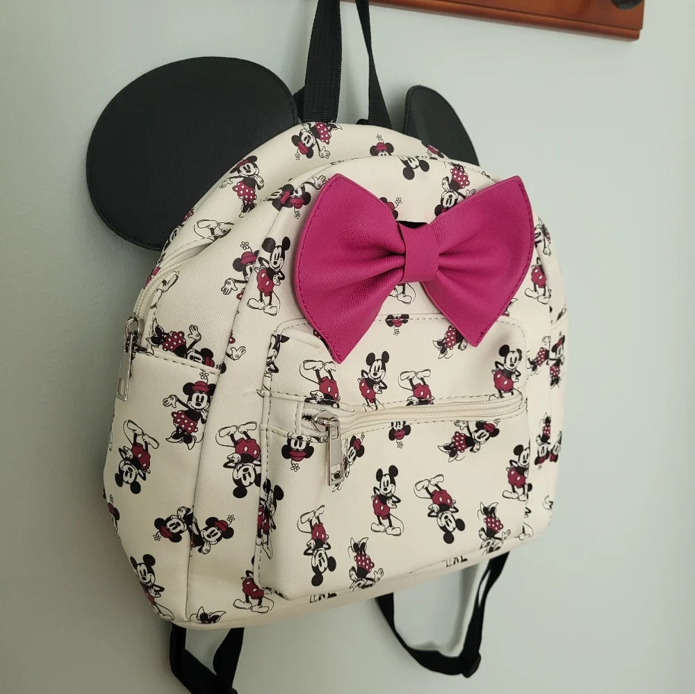 Disney Minnie Mouse Small Kids Ear Backpack Purple Bow Off White